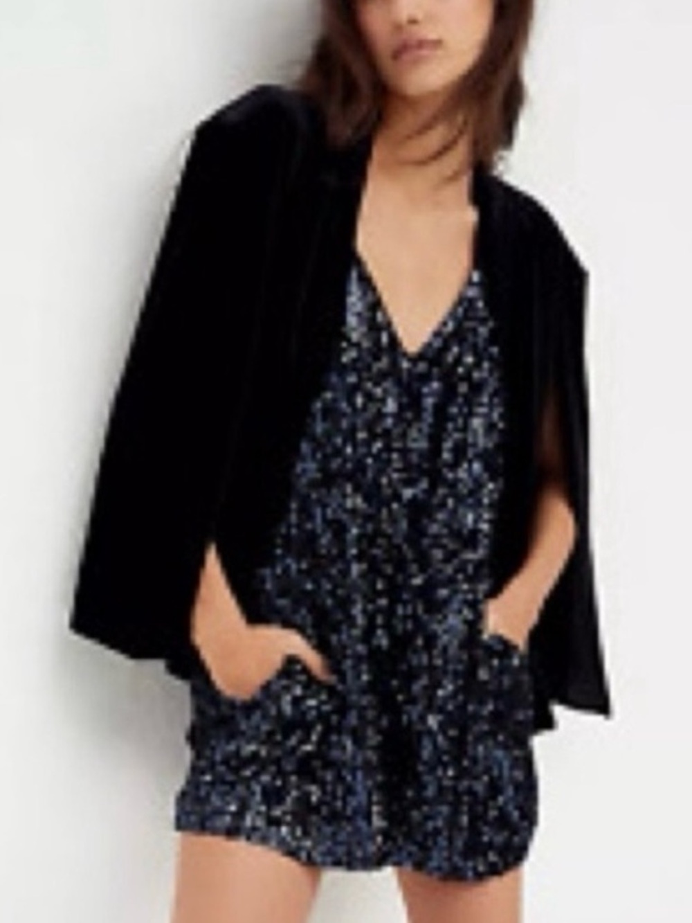 Free People Sparkle & Shine Navy Sequin Tie-Back Romper XS NWOT